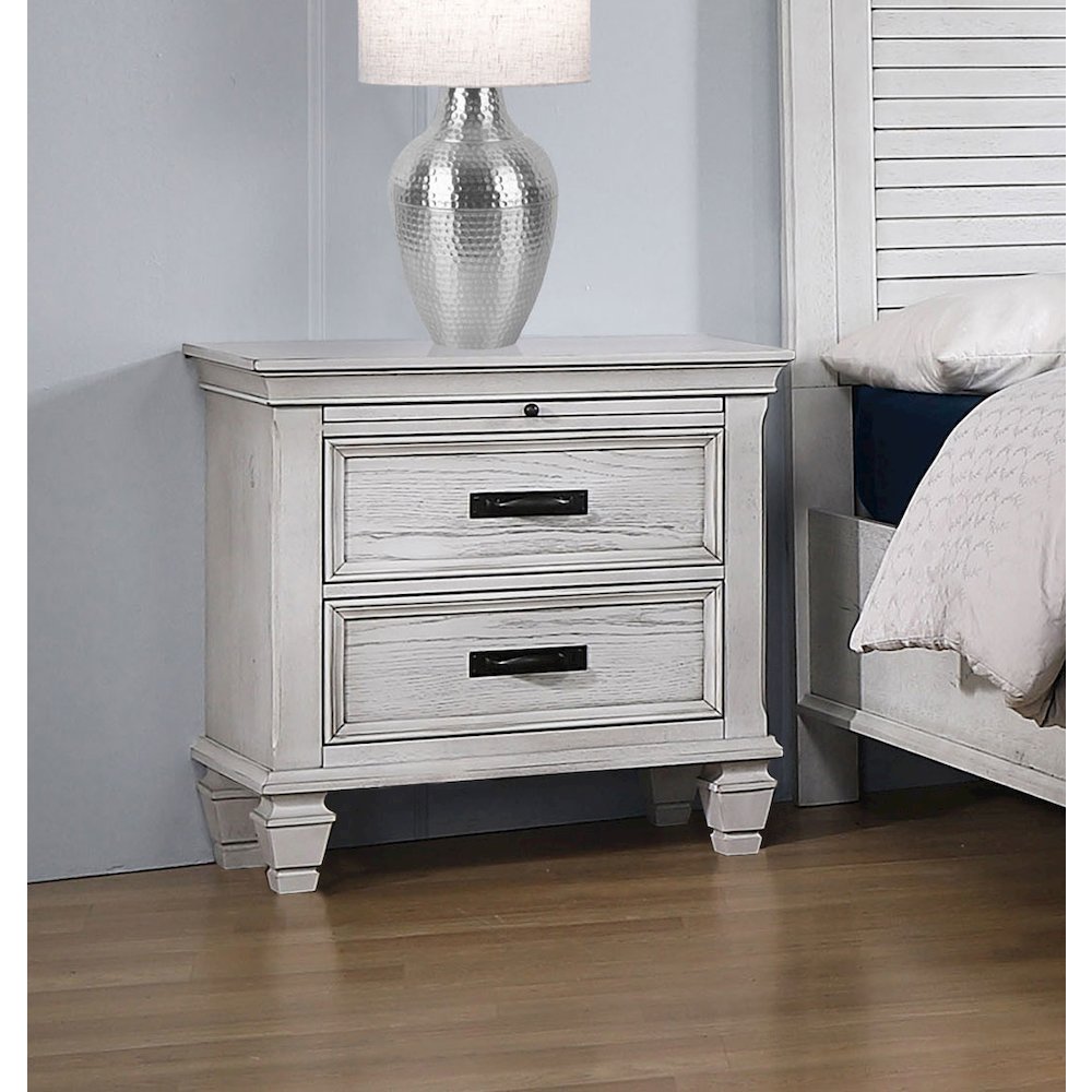 Franco 2-drawer Nightstand Distressed White. Picture 3