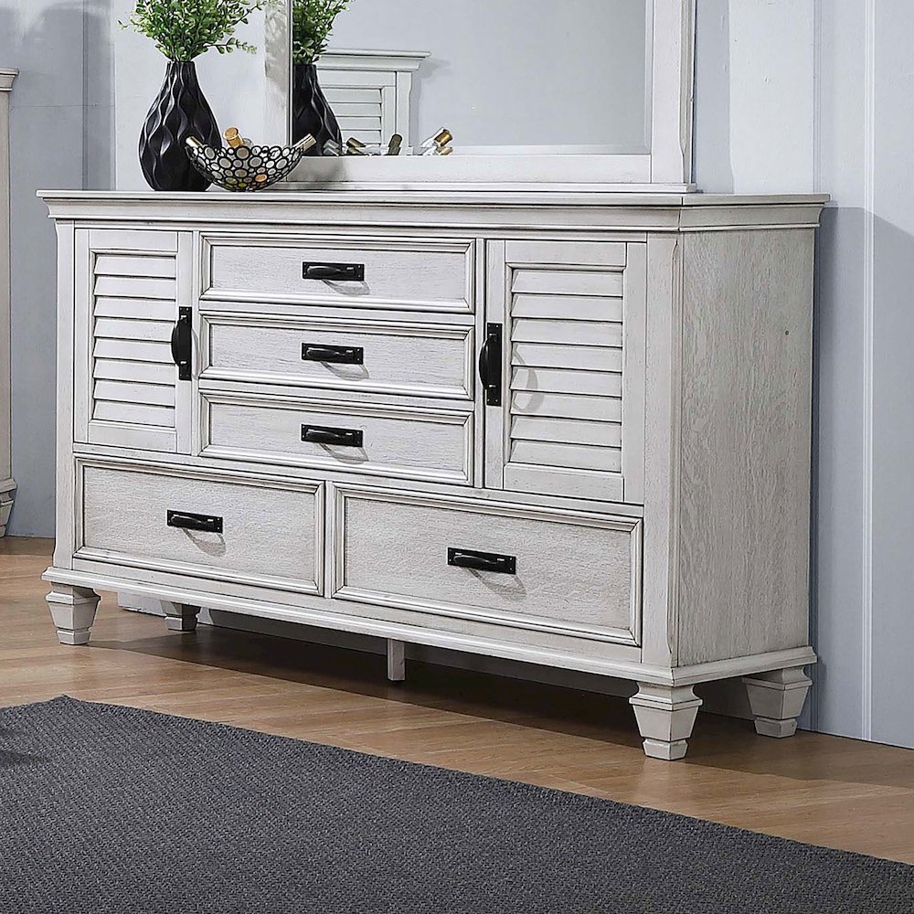 Franco 5-drawer Dresser Distressed White. Picture 3