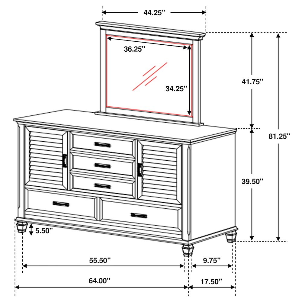 Franco 5-drawer Dresser with Mirror Distressed White. Picture 6