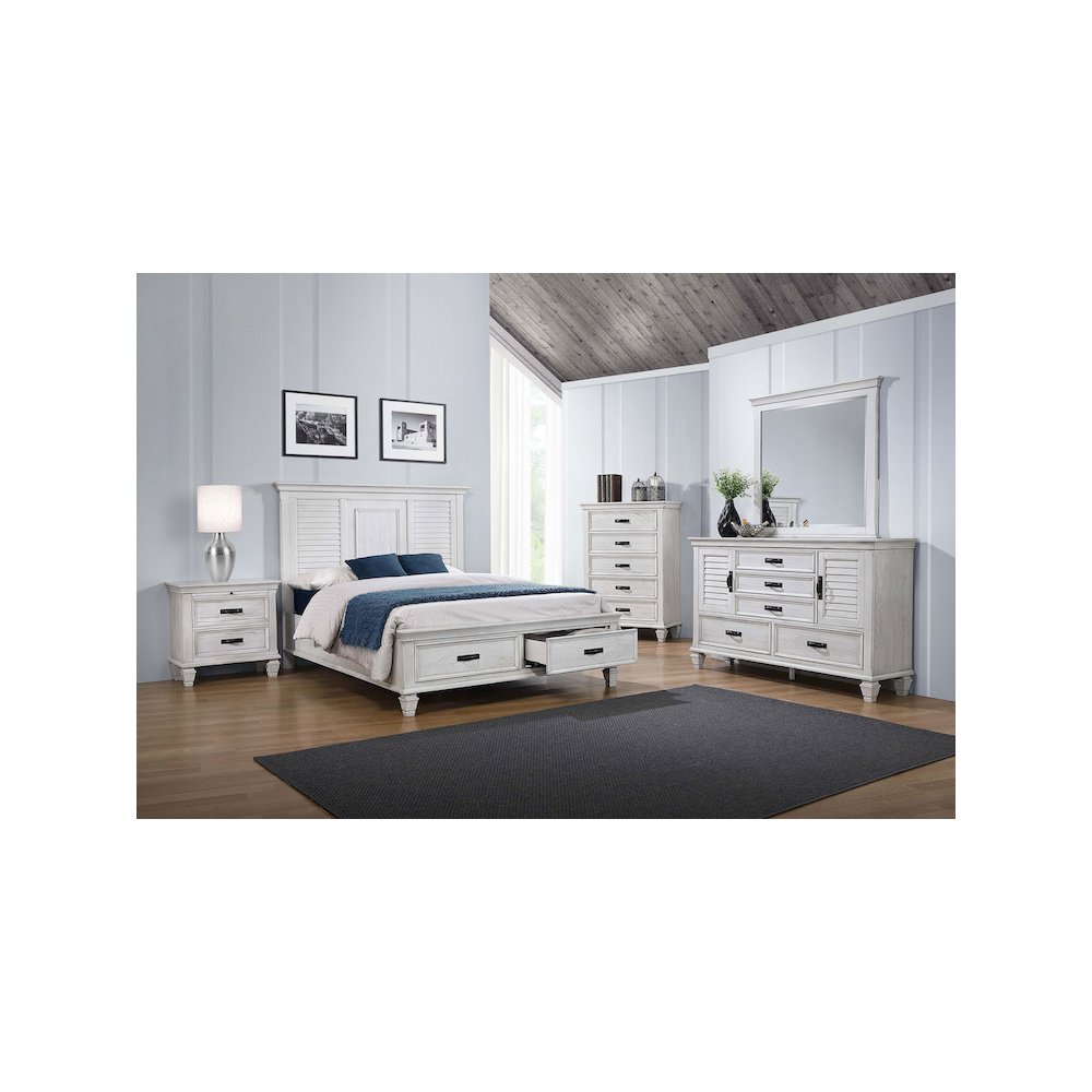 Franco 5-drawer Dresser with Mirror Distressed White. Picture 5