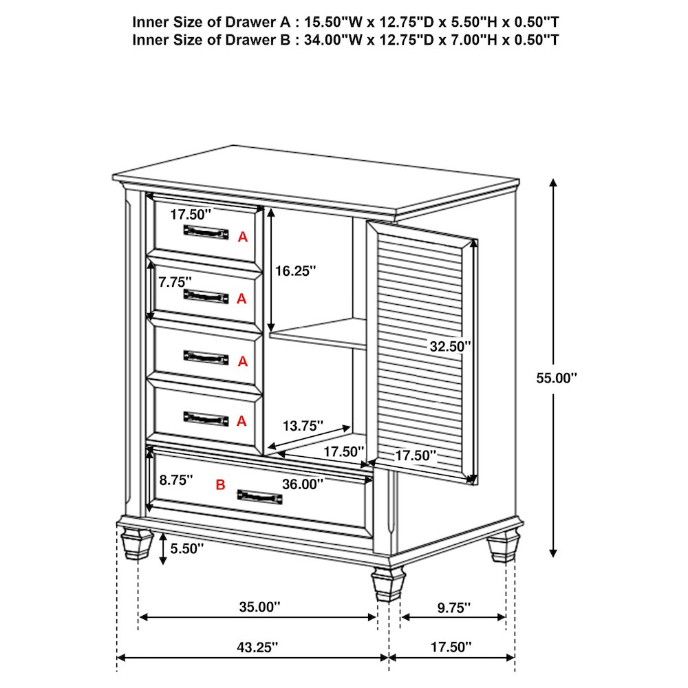 Franco 5-drawer Door Chest Distressed White. Picture 6