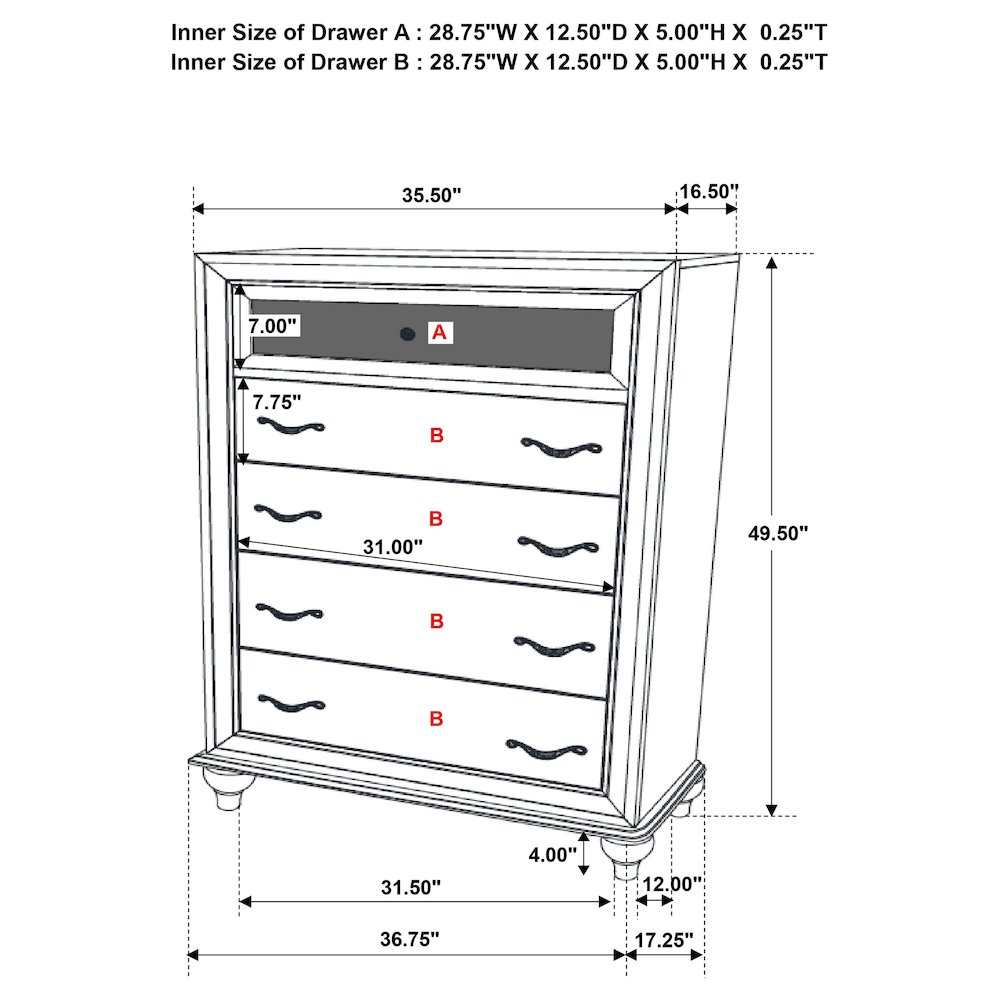 Barzini 5-drawer Bedroom Chest White. Picture 13