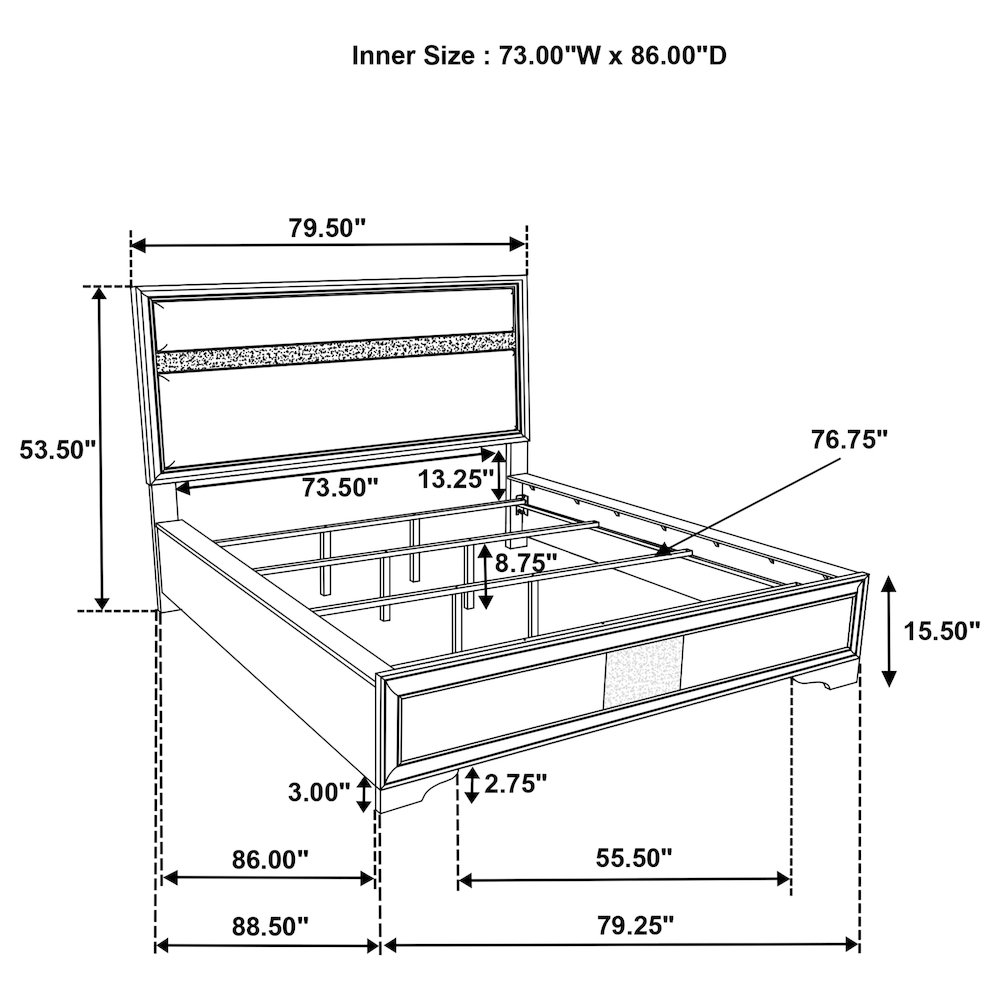 Miranda 54-inch Upholstered California King Panel Bed Black. Picture 9