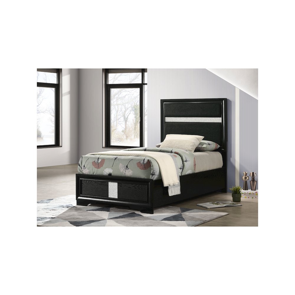 Miranda 54-inch Upholstered Twin Panel Bed Black. Picture 5