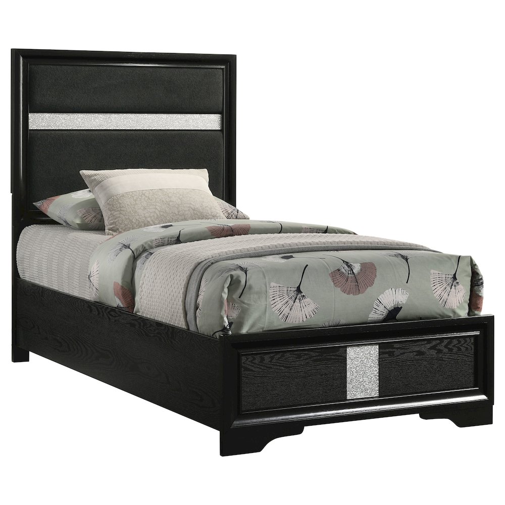 Miranda 54-inch Upholstered Twin Panel Bed Black. Picture 3