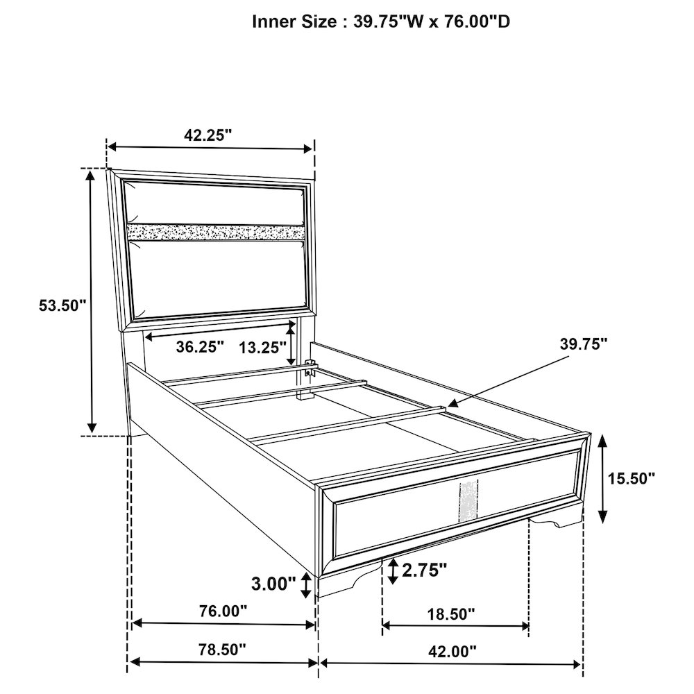 Miranda 54-inch Upholstered Twin Panel Bed Black. Picture 9