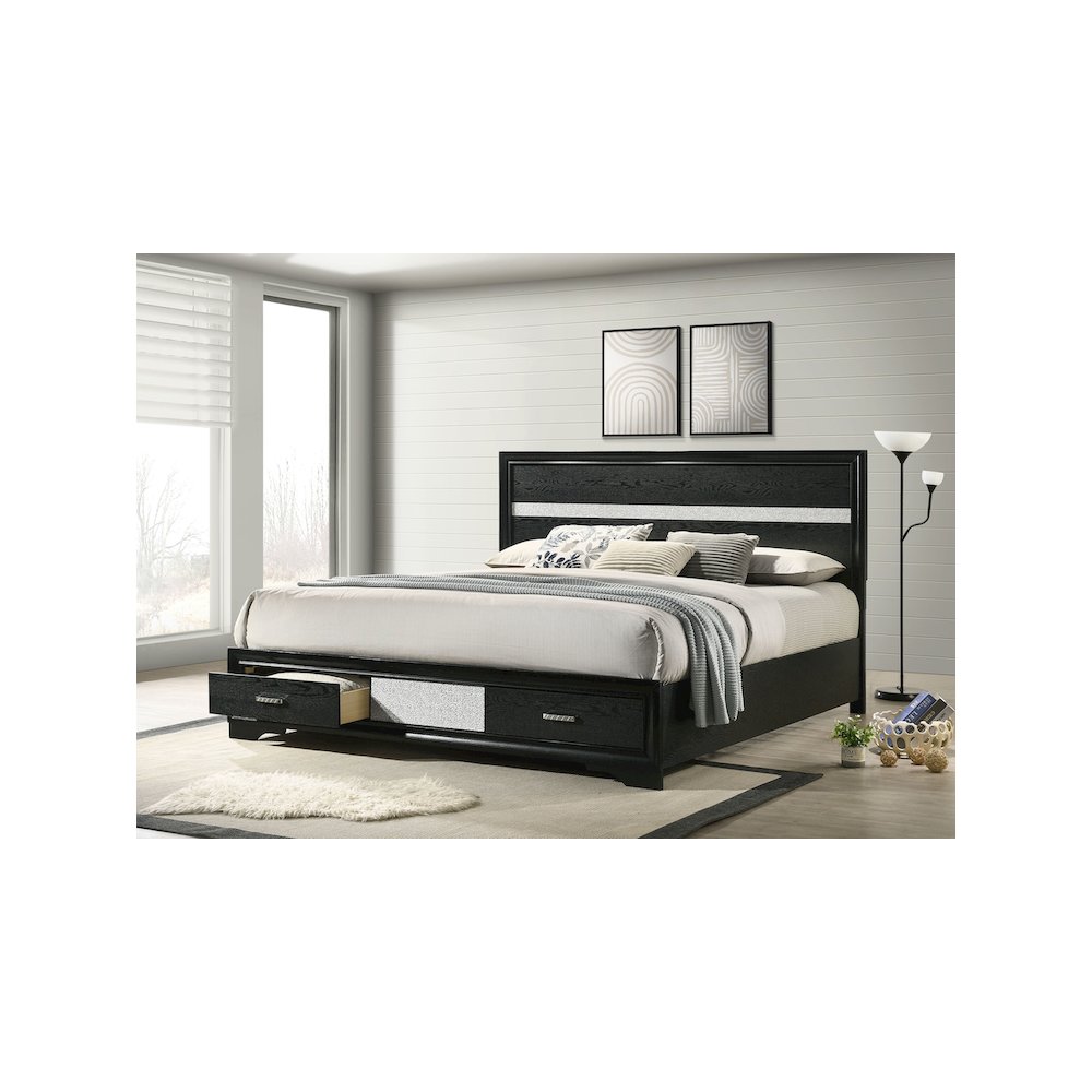 Miranda 51-inch Wood Eastern King Storage Panel Bed Black. Picture 7