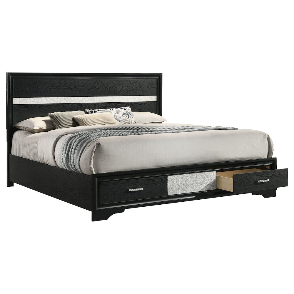 Miranda 51-inch Wood Eastern King Storage Panel Bed Black. Picture 3