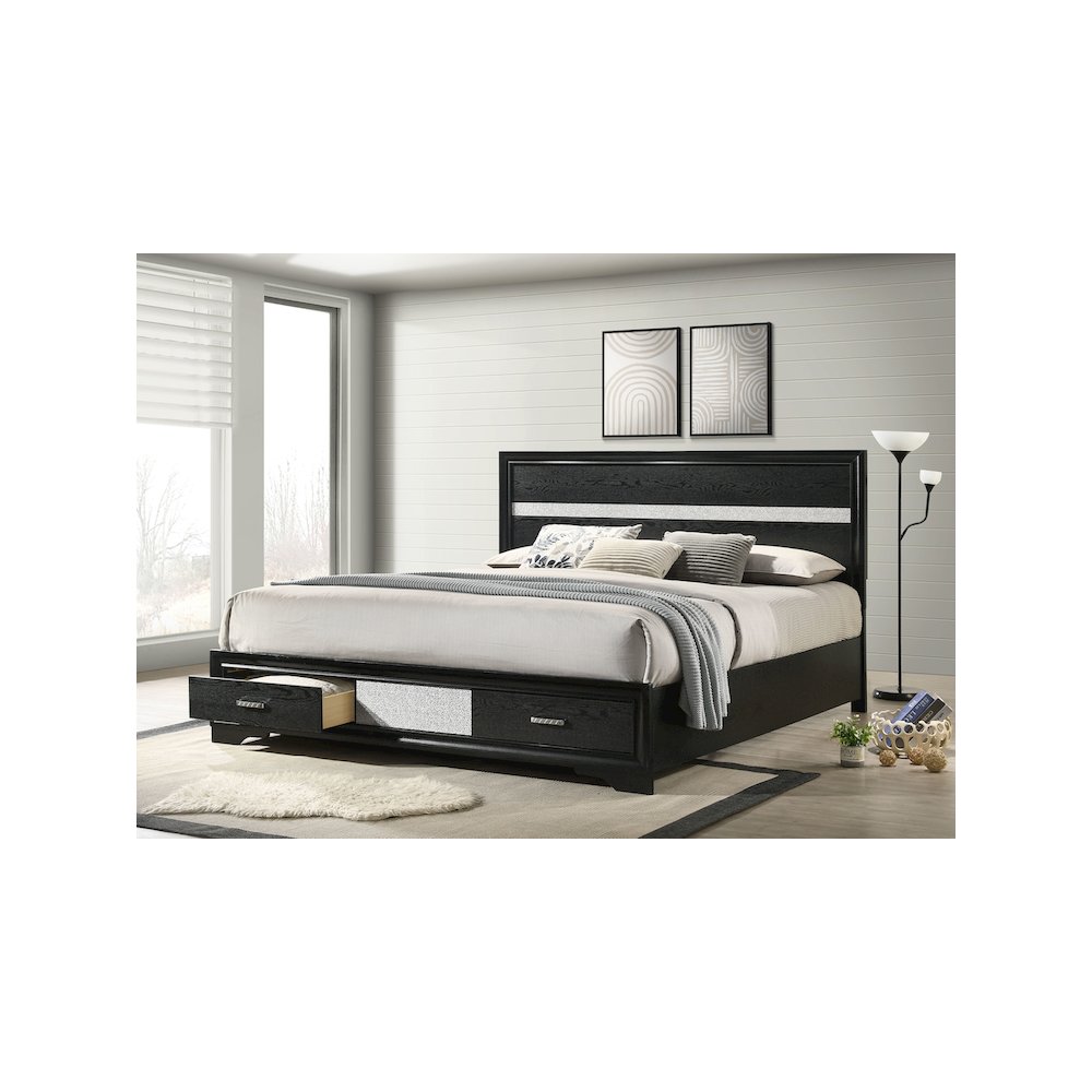 Miranda 51-inch Wood California King Storage Panel Bed Black. Picture 7