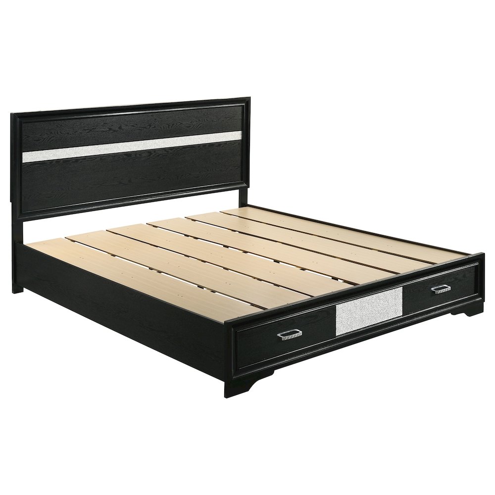 Miranda 51-inch Wood California King Storage Panel Bed Black. Picture 1