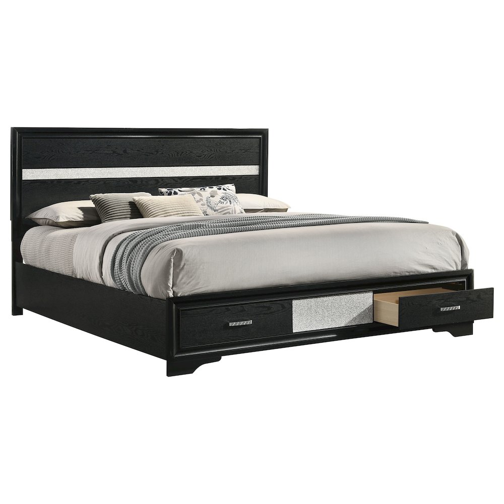 Miranda 51-inch Wood California King Storage Panel Bed Black. Picture 3