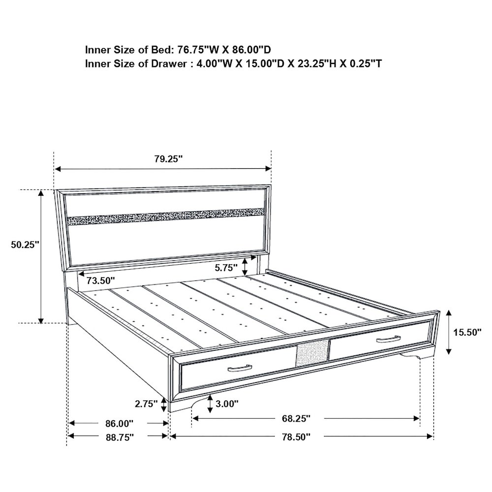 Miranda 51-inch Wood California King Storage Panel Bed Black. Picture 11