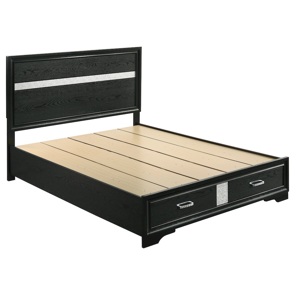 Miranda 51-inch Wood Queen Storage Panel Bed Black. Picture 1