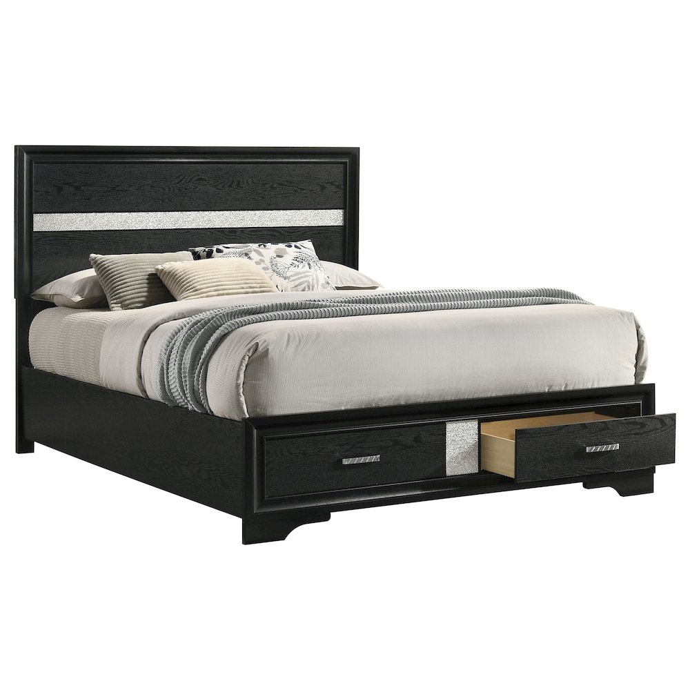 Miranda 51-inch Wood Queen Storage Panel Bed Black. Picture 3