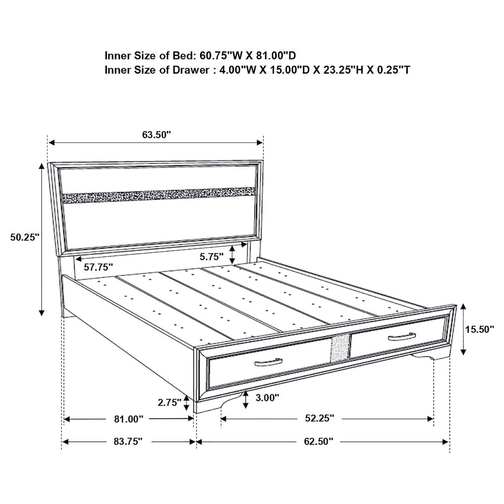 Miranda 51-inch Wood Queen Storage Panel Bed Black. Picture 11