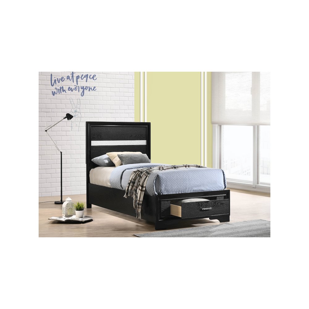 Miranda 51-inch Wood Twin Storage Panel Bed Black. Picture 11