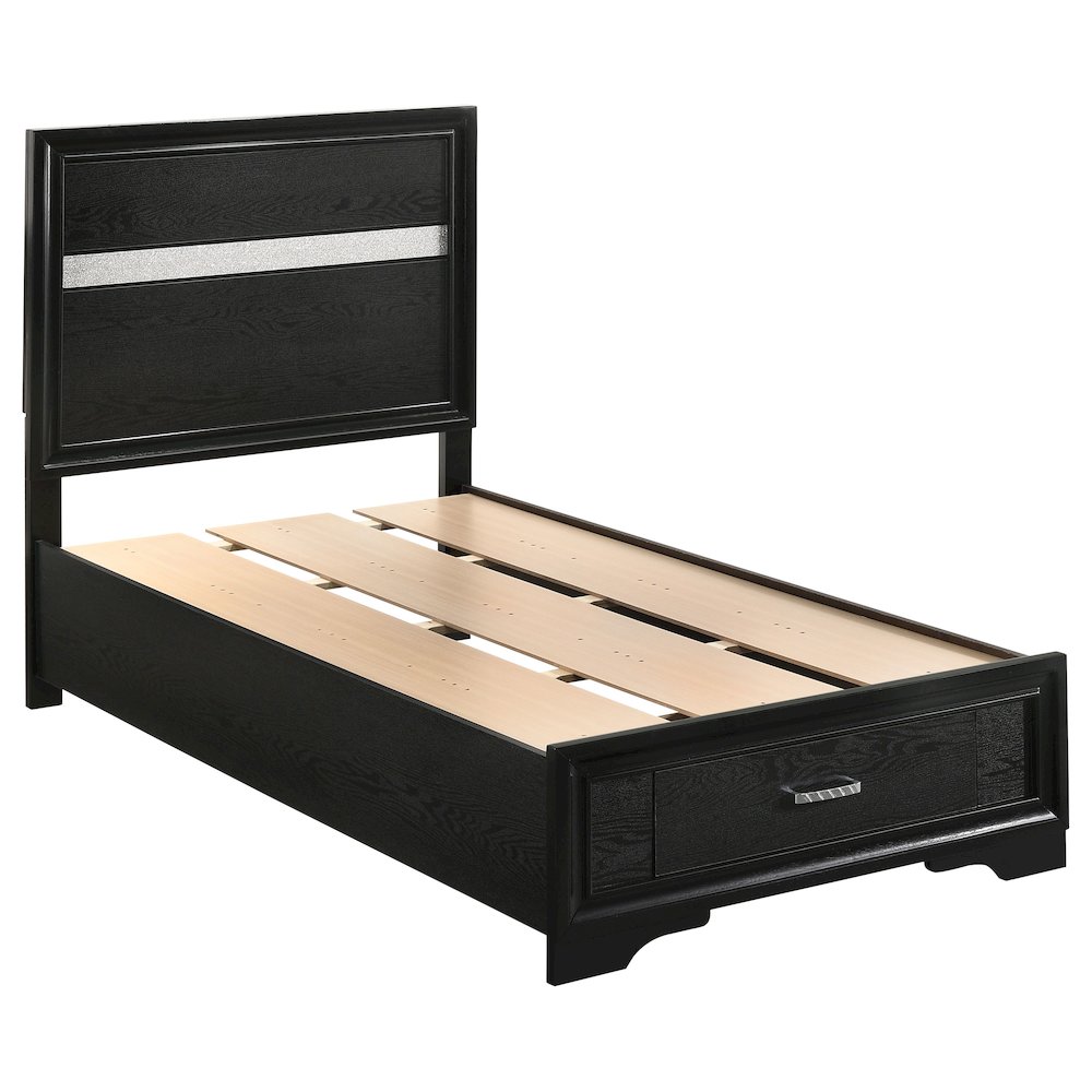 Miranda 51-inch Wood Twin Storage Panel Bed Black. Picture 1