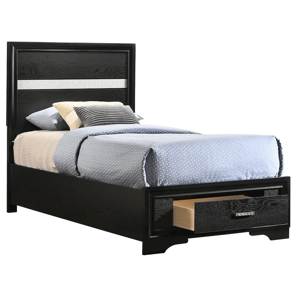 Miranda 51-inch Wood Twin Storage Panel Bed Black. Picture 3