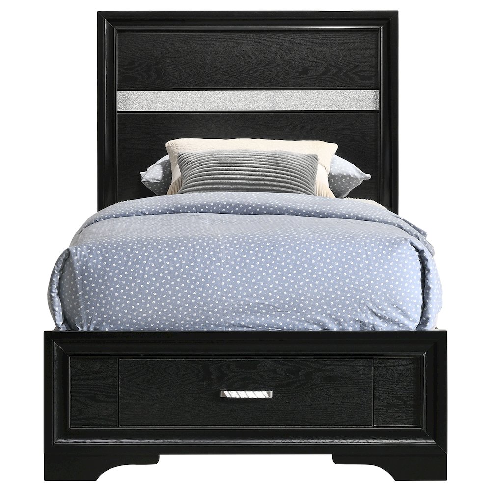 Miranda 51-inch Wood Twin Storage Panel Bed Black. Picture 5