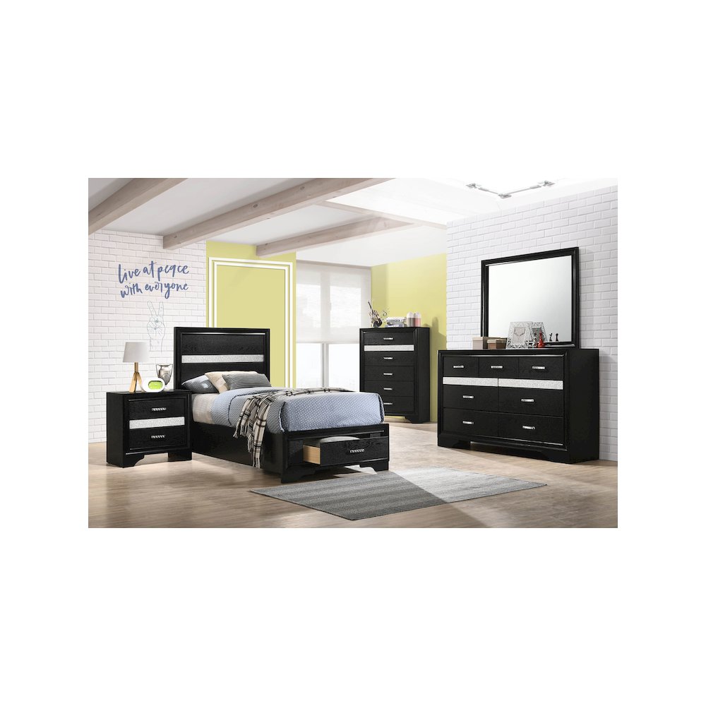Miranda 51-inch Wood Twin Storage Panel Bed Black. Picture 13