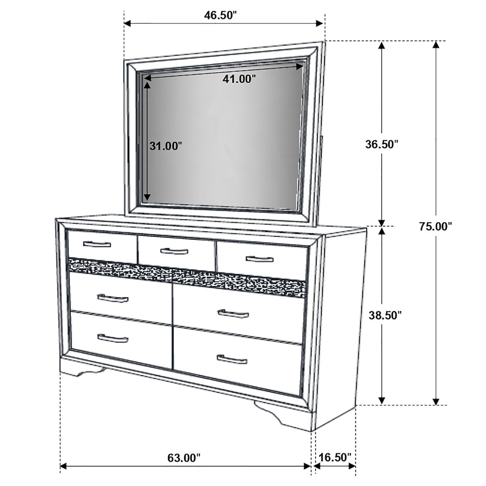 Miranda 7-drawer Dresser with Mirror Black. Picture 14