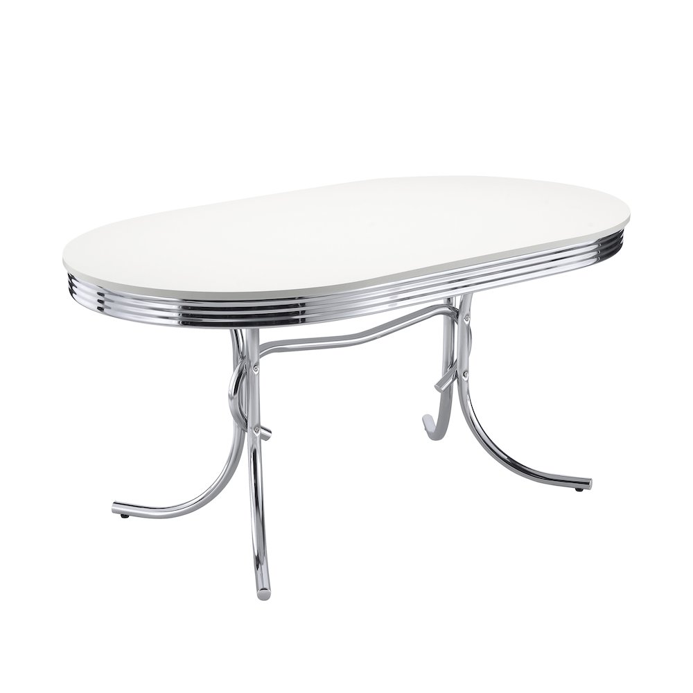 Retro Oval 60-inch Wood Top Dining Table White and Chrome. Picture 1