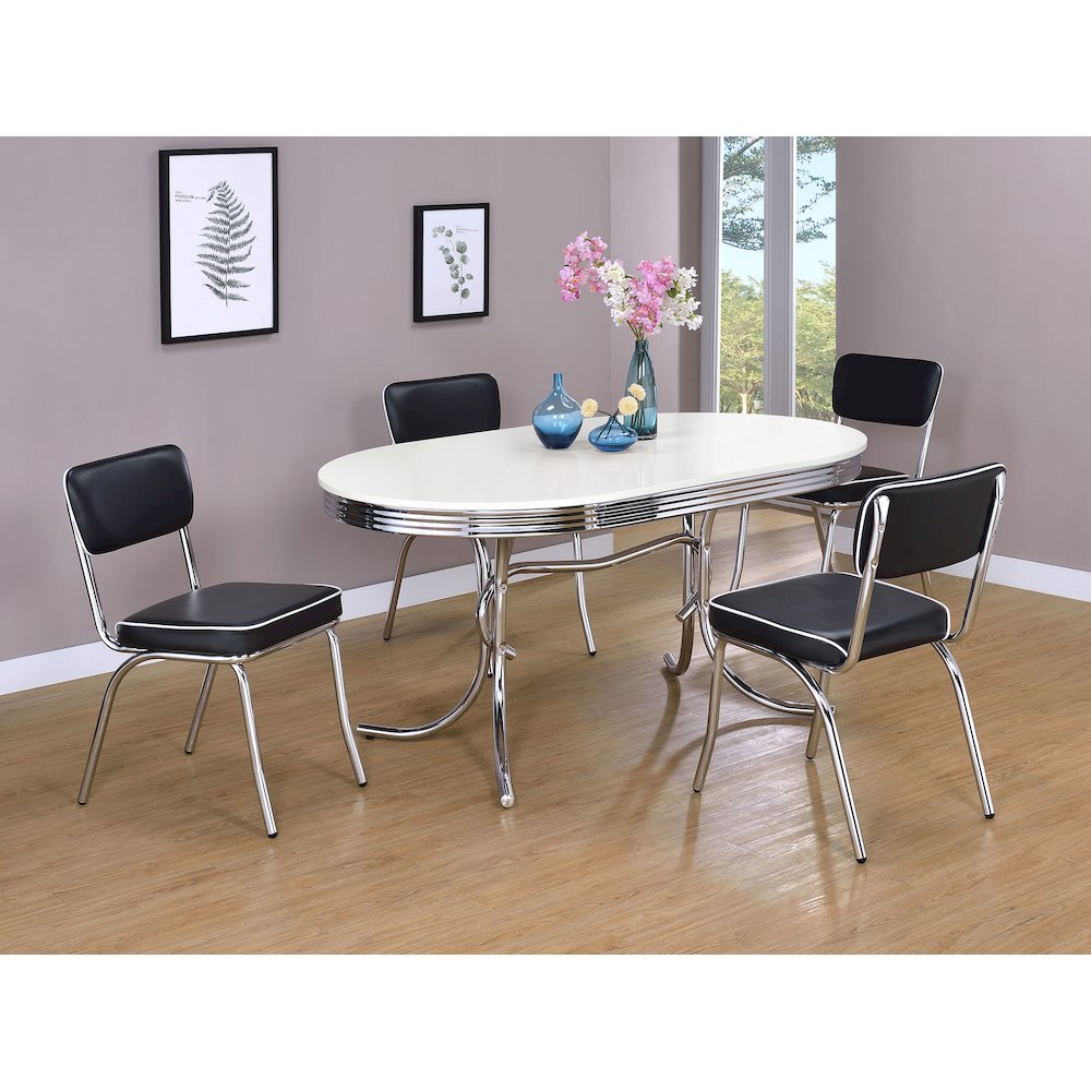 Retro 5-piece Oval Dining Table Set White and Black. Picture 6