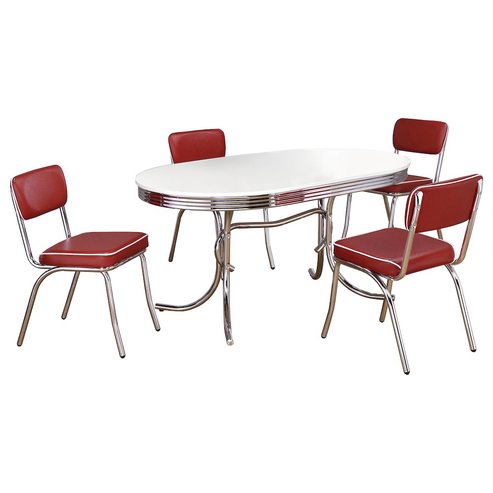 Retro 5-piece Oval Dining Table Set White and Red. Picture 1