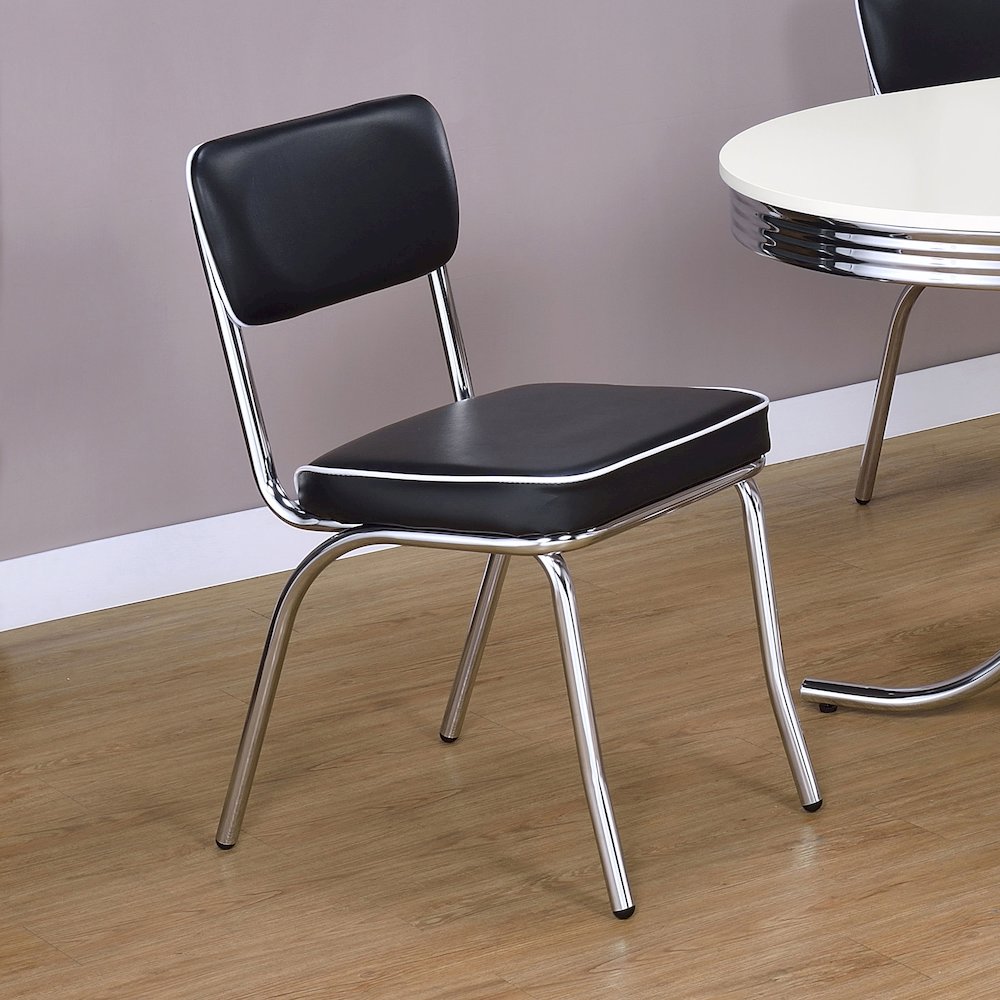 Retro Upholstered Dining Side Chair Black (Set of 2). Picture 11