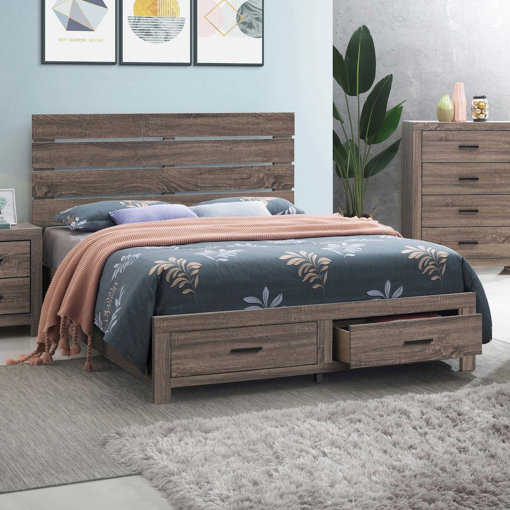 Brantford Wood Queen Storage Panel Bed Barrel Oak. Picture 5