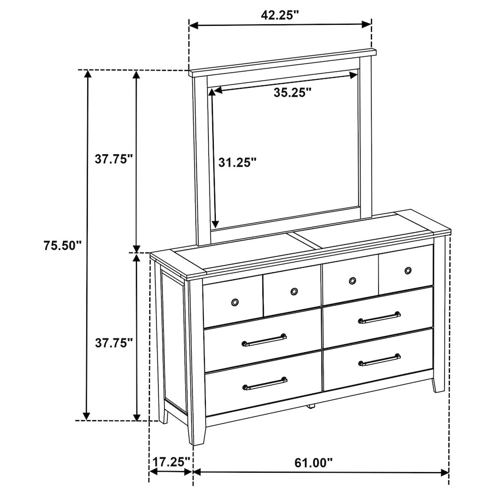 Hazlewood 6-drawer Bedroom Dresser with Mirror Vineyard Oak. Picture 13