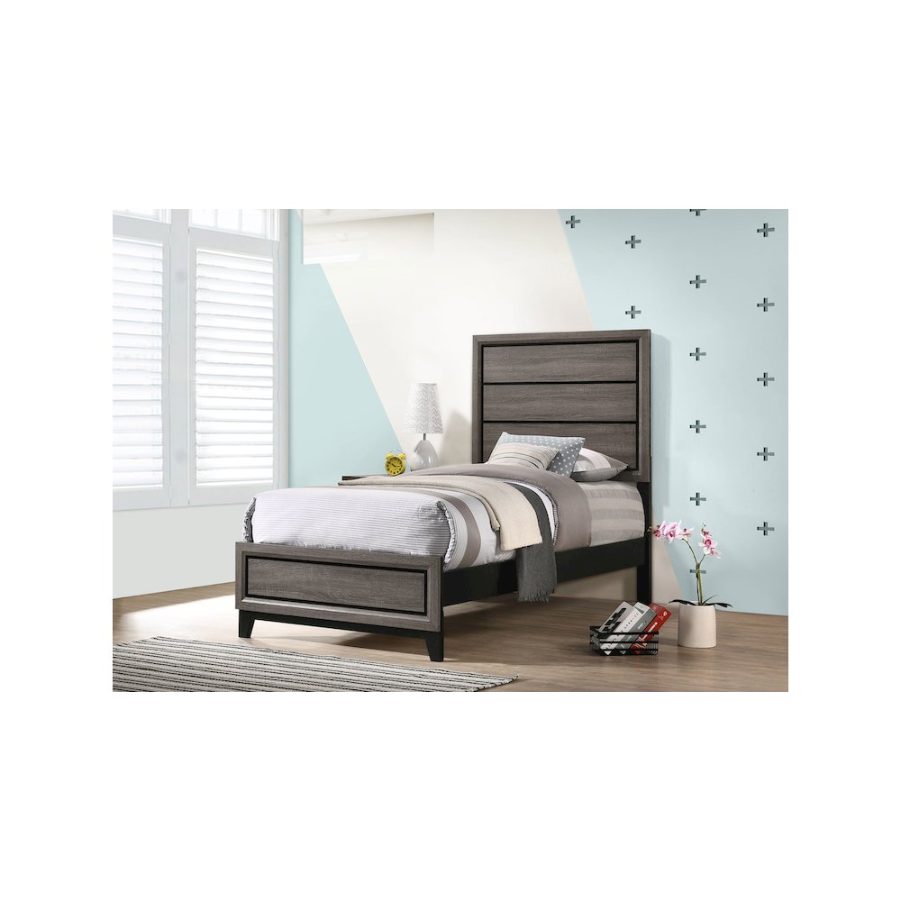 Watson Wood Twin Panel Bed Grey Oak. Picture 5