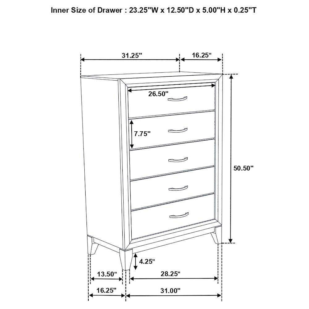Watson 5-drawer Bedroom Chest Grey Oak. Picture 14