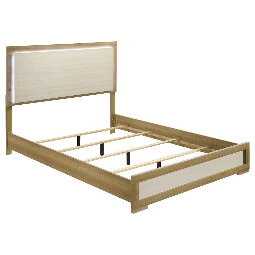 Hyland Wood Queen LED Panel Bed Natural and White. Picture 1