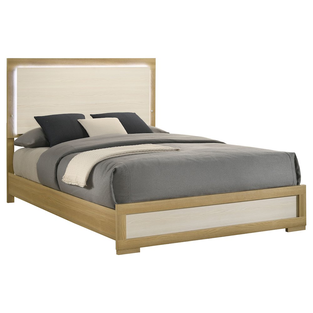 Hyland Wood Queen LED Panel Bed Natural and White. Picture 3