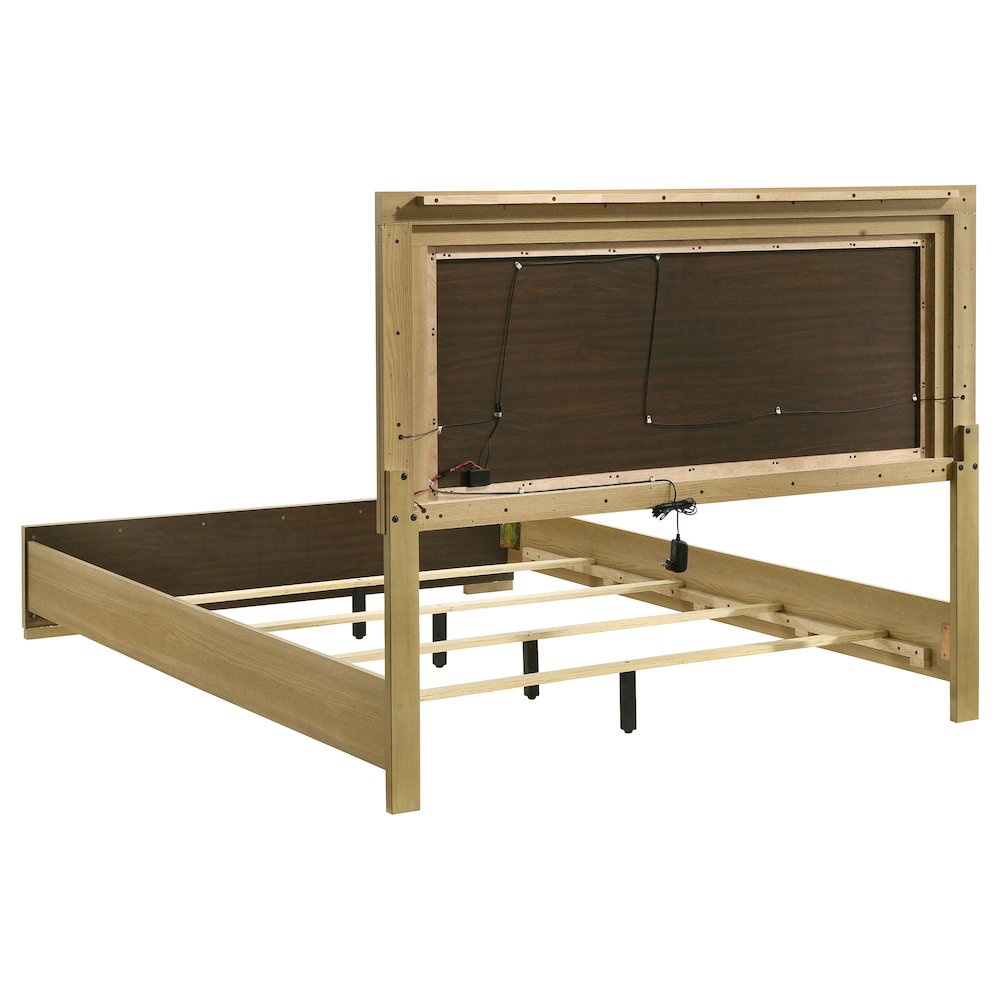 Hyland Wood Queen LED Panel Bed Natural and White. Picture 4