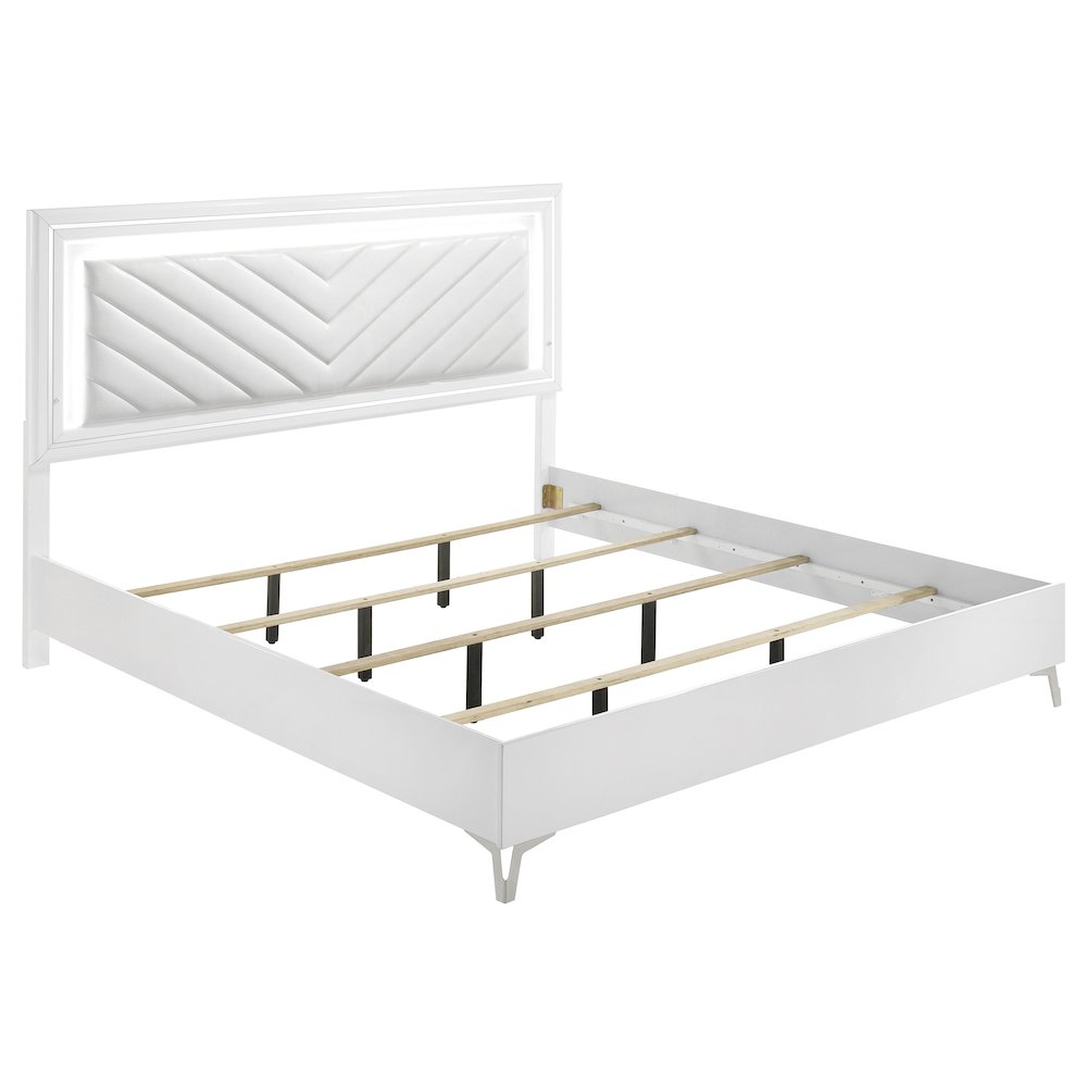 Cassia Eastern King LED Panel Bed White High Gloss. Picture 1