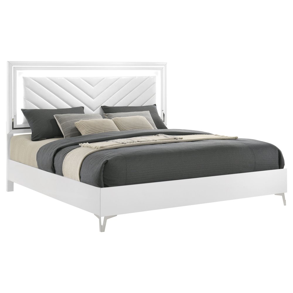 Cassia Eastern King LED Panel Bed White High Gloss. Picture 3