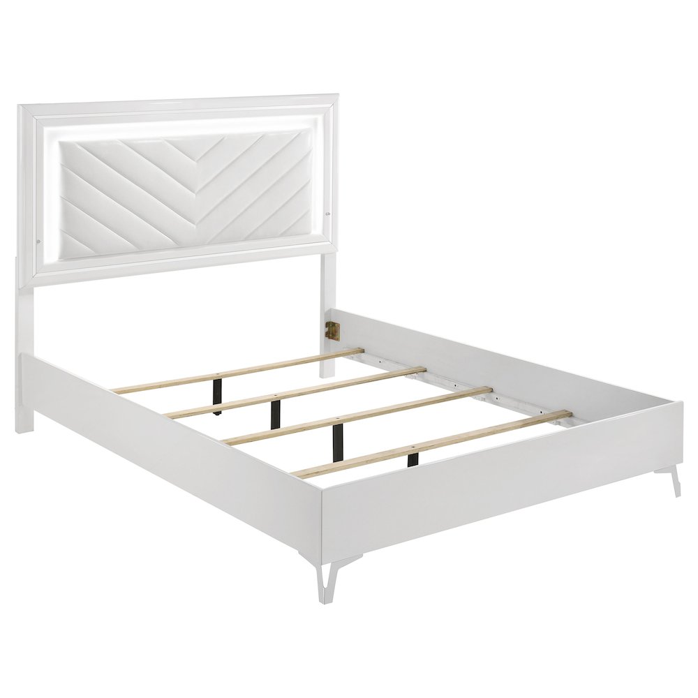 Cassia Queen LED Panel Bed White High Gloss. Picture 1