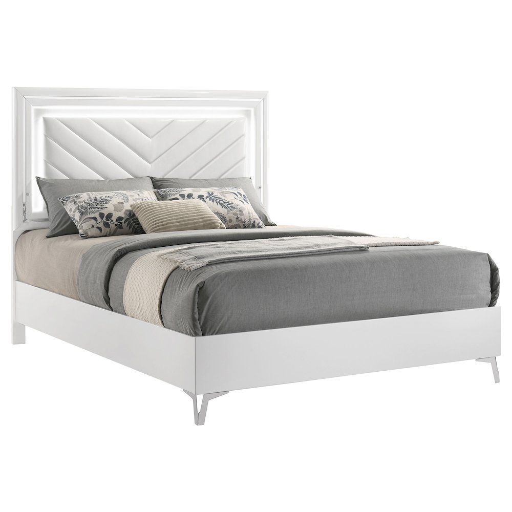 Cassia Queen LED Panel Bed White High Gloss. Picture 3