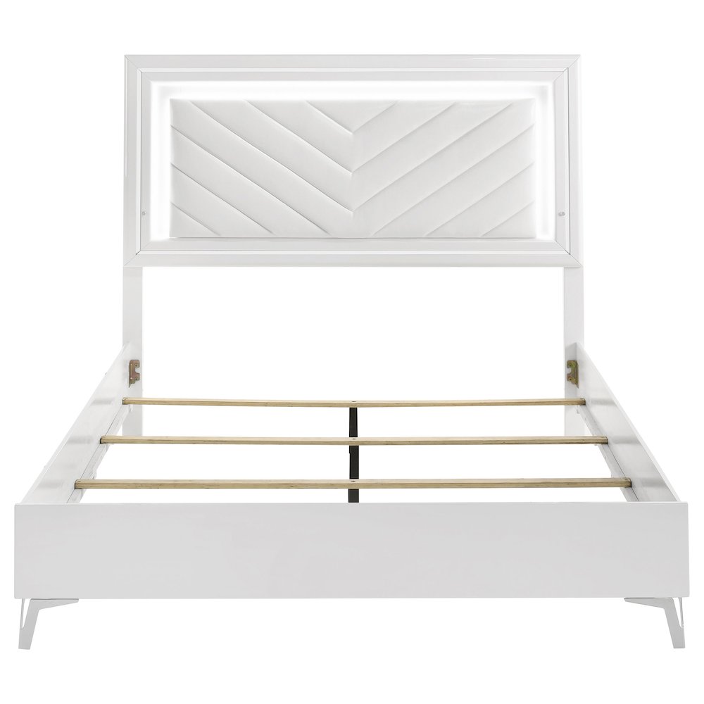 Cassia Queen LED Panel Bed White High Gloss. Picture 4