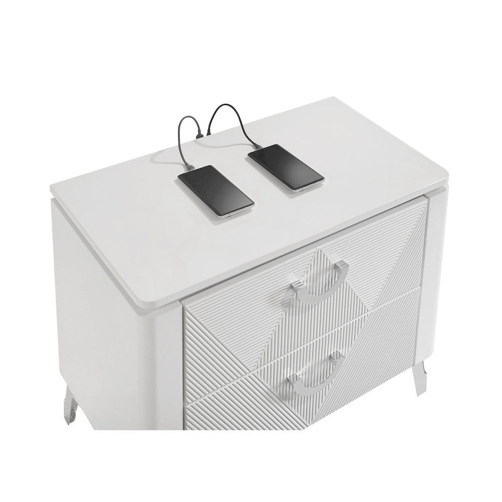 Cassia 2-drawer Nightstand Bedside Table White High Gloss. Picture 8