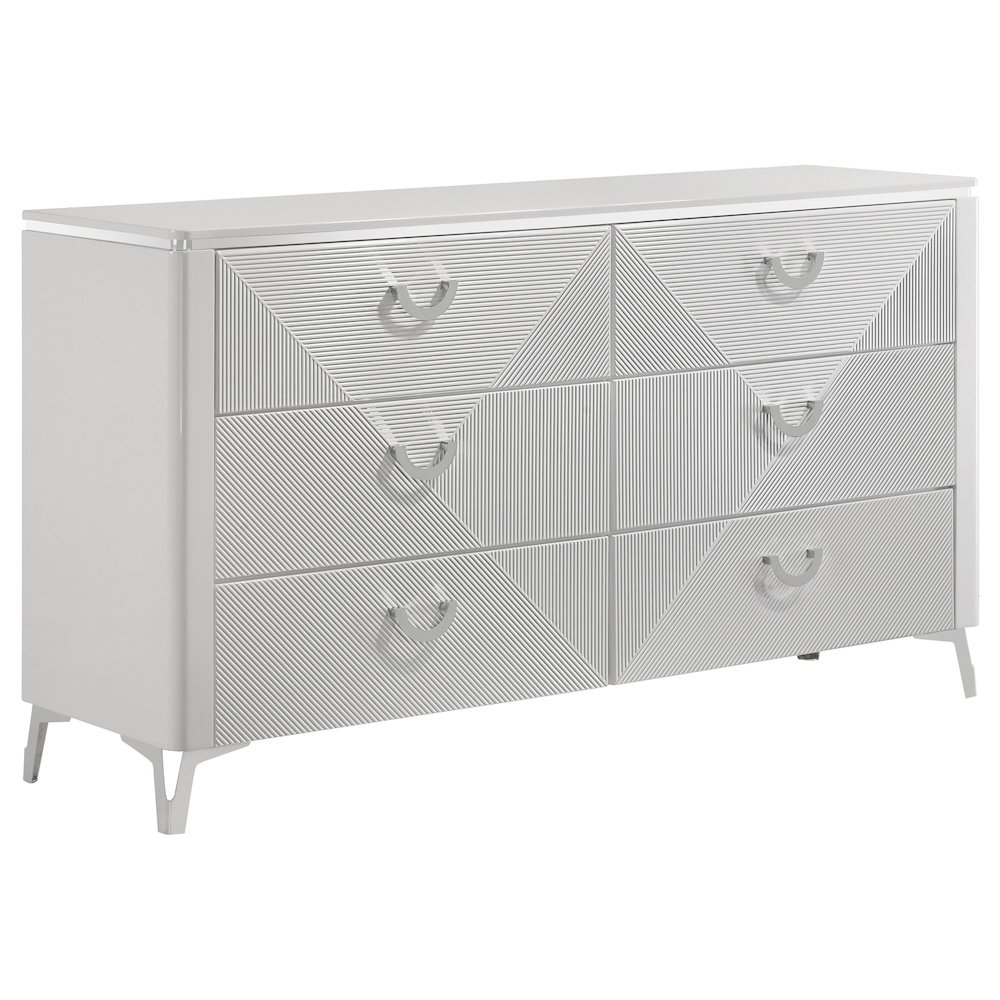 Cassia 6-drawer Bedroom Dresser Cabinet White High Gloss. Picture 1