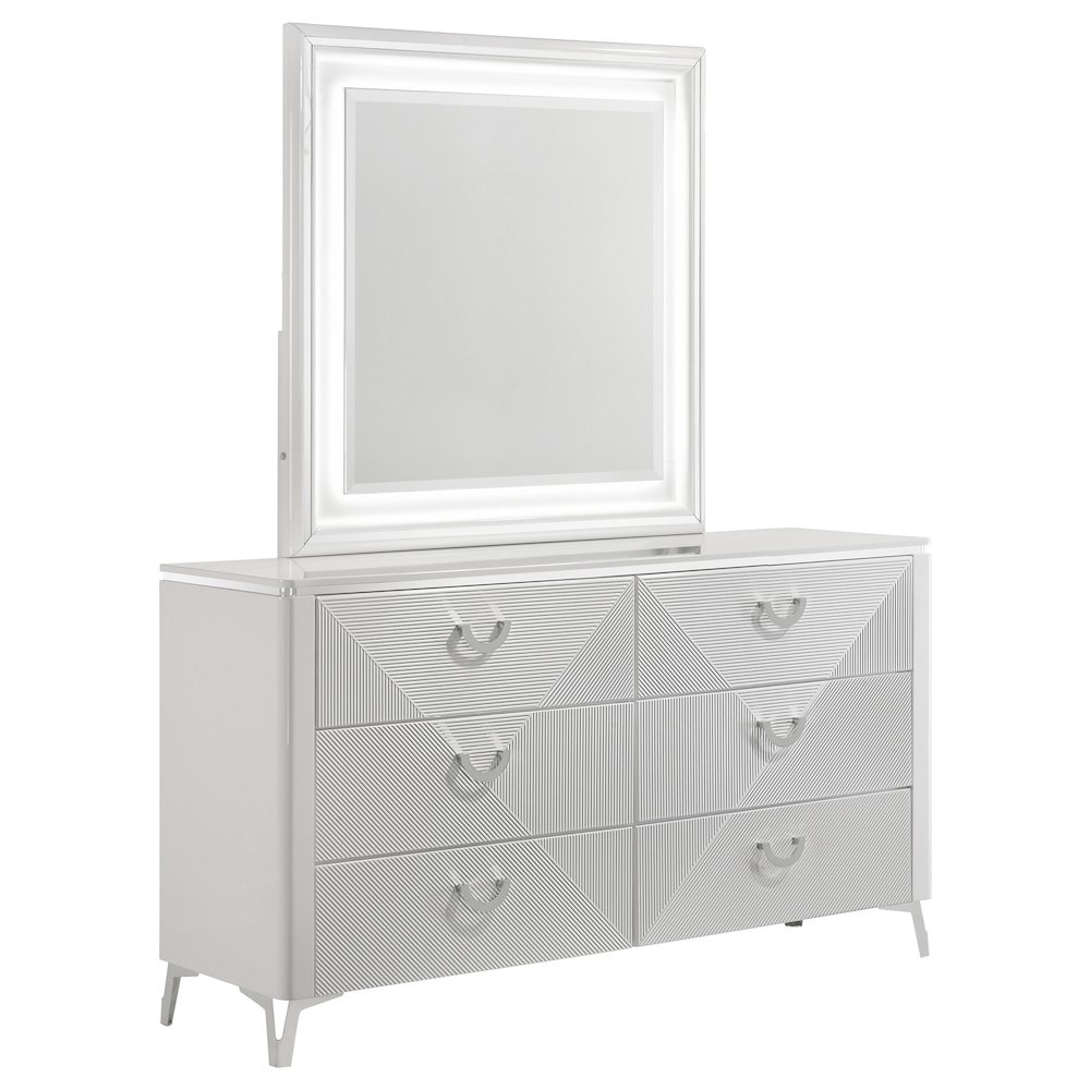 Cassia 6-drawer Dresser Cabinet with Mirror White High Gloss. Picture 1