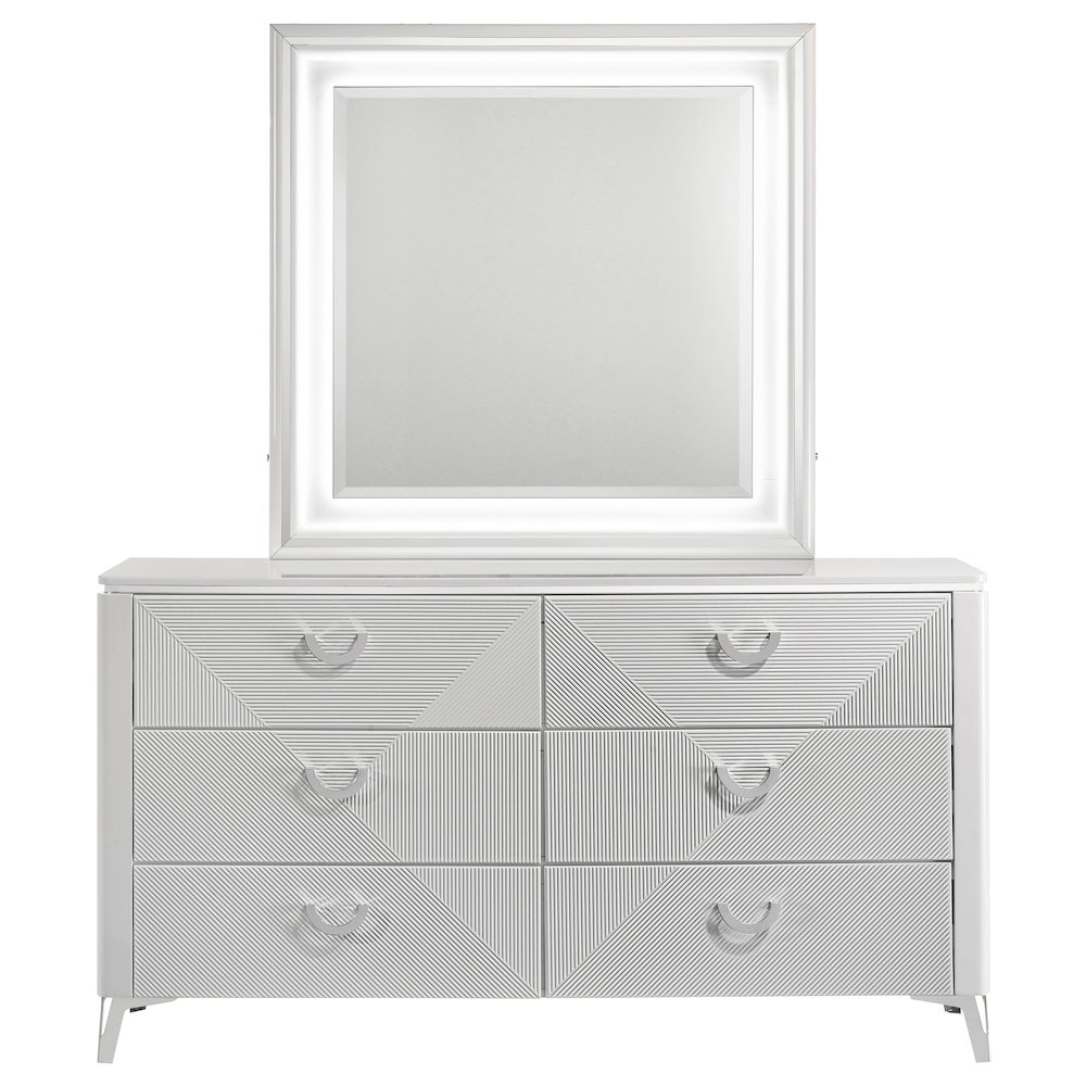 Cassia 6-drawer Dresser Cabinet with Mirror White High Gloss. Picture 3