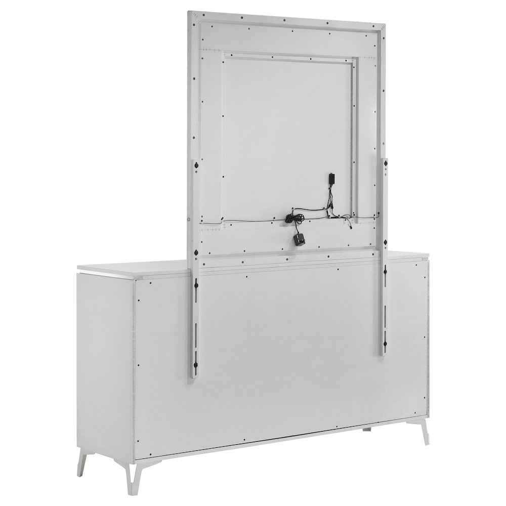 Cassia 6-drawer Dresser Cabinet with Mirror White High Gloss. Picture 4