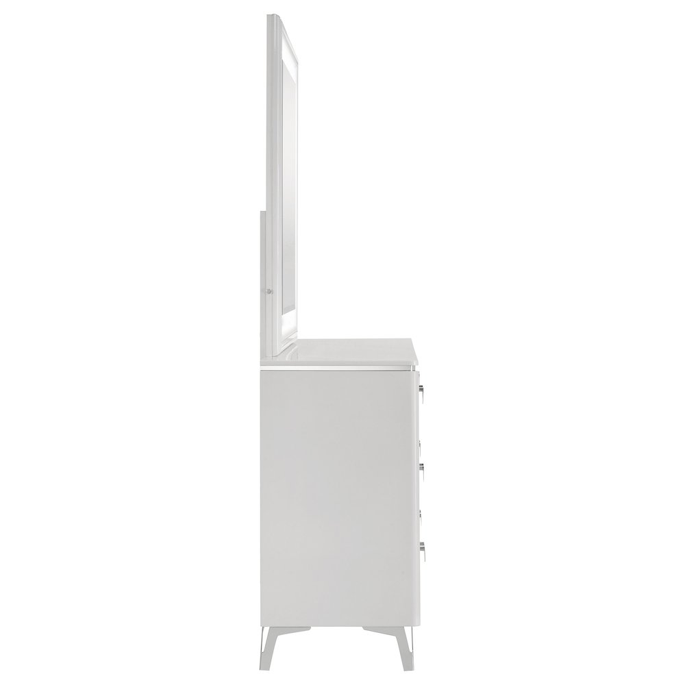 Cassia 6-drawer Dresser Cabinet with Mirror White High Gloss. Picture 6