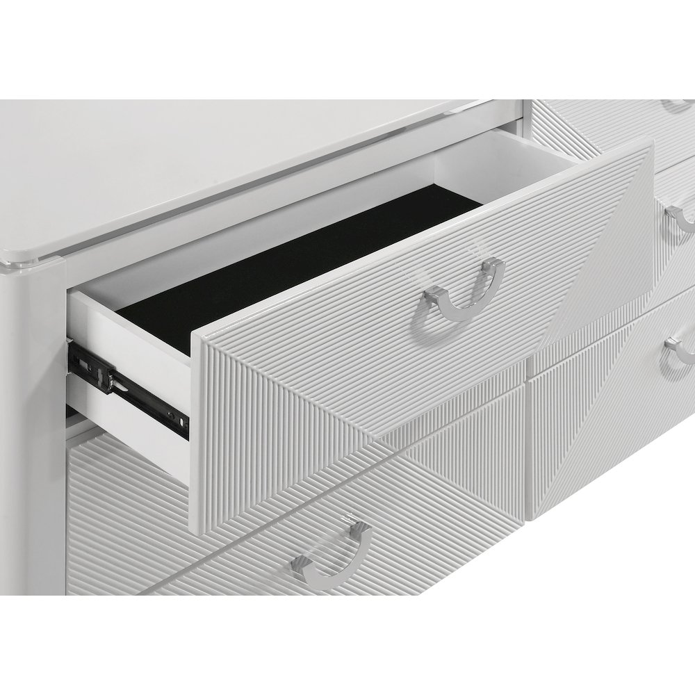 Cassia 6-drawer Dresser Cabinet with Mirror White High Gloss. Picture 7
