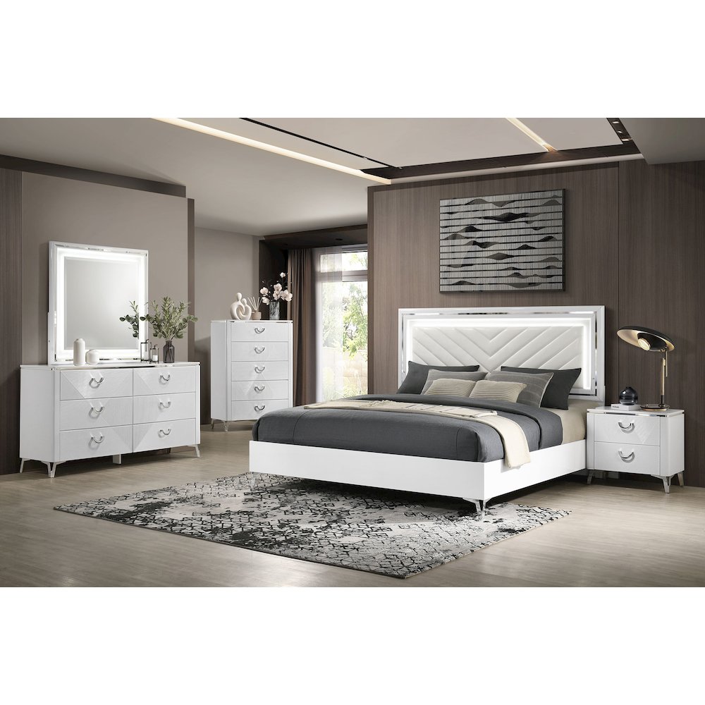 Cassia 6-drawer Dresser Cabinet with Mirror White High Gloss. Picture 12