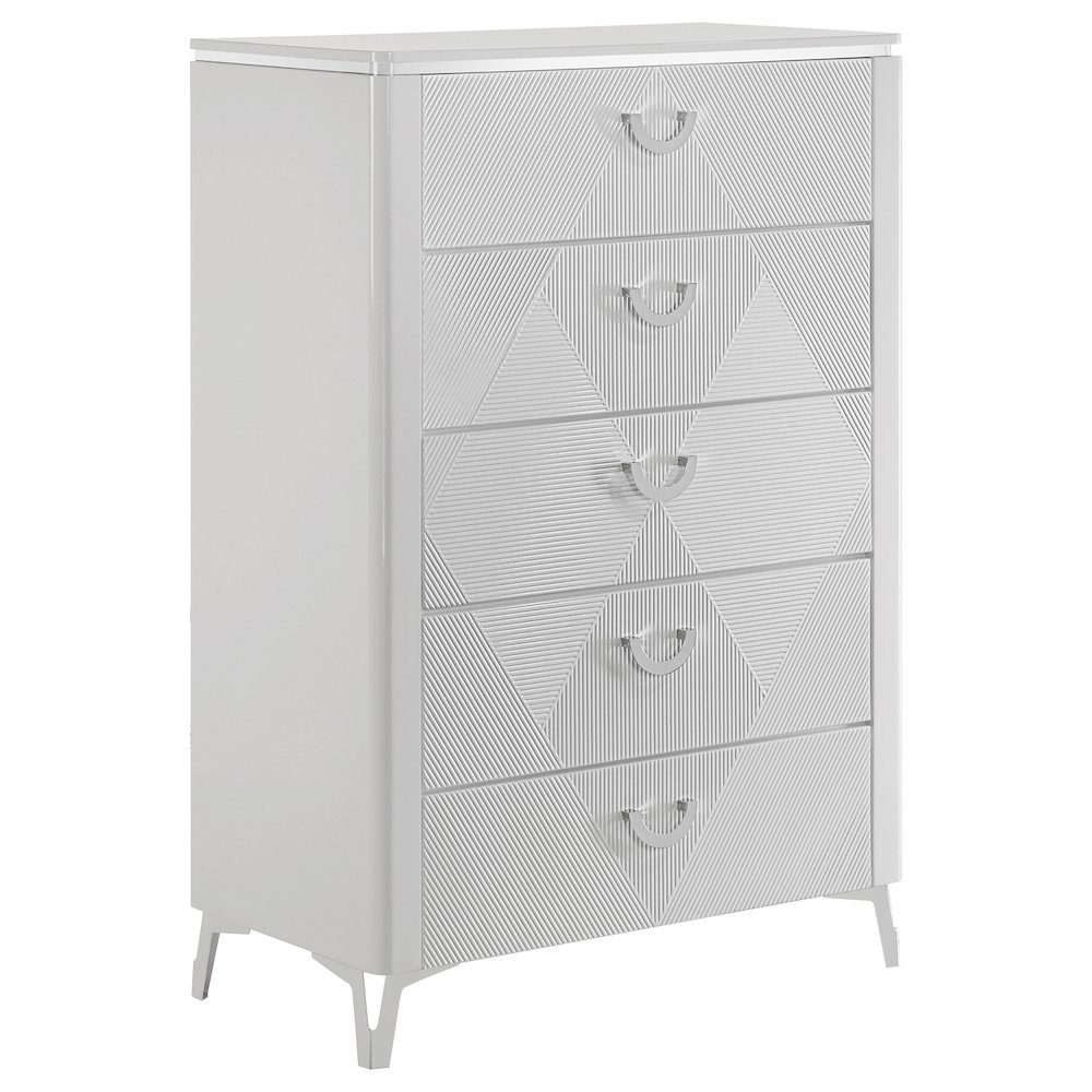 Cassia 5-drawer Bedroom Chest of Drawers White High Gloss. Picture 1